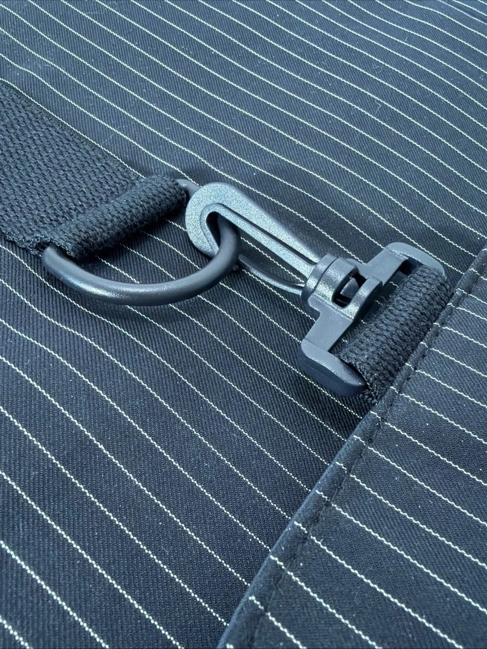 Jean Paul Gaultier Parfums PINSTRIPE BACKPACK Black NYLON INTERIOR Logo Bag NWOT